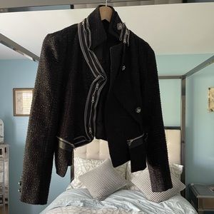 Chanelesque Cool Edgy Blazer Black Silver Tweed Sm